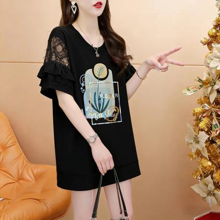 纯棉夏季宽松蕾丝拼接镂空短袖T恤女  服裝批發女裝批發服飾貨源