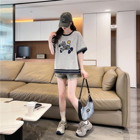 棉质短袖t恤女夏季新款设计感小个子休闲显瘦上衣ins  服裝批發女裝批發服飾貨源