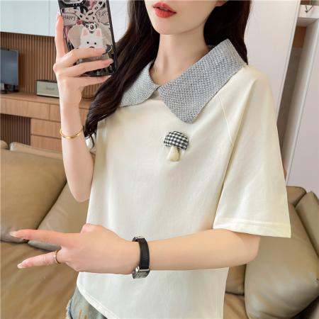 棉质短袖t恤女夏季新款设计感小个子休闲显瘦上衣ins  服裝批發女裝批發服飾貨源