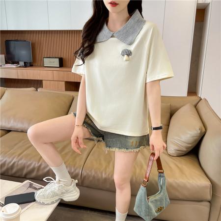 棉质短袖t恤女夏季新款设计感小个子休闲显瘦上衣ins  服裝批發女裝批發服飾貨源