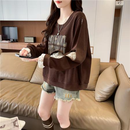 华棉复合大码女装春秋薄长袖卫衣女韩版宽松设计感上衣  服裝批發女裝批發服飾貨源