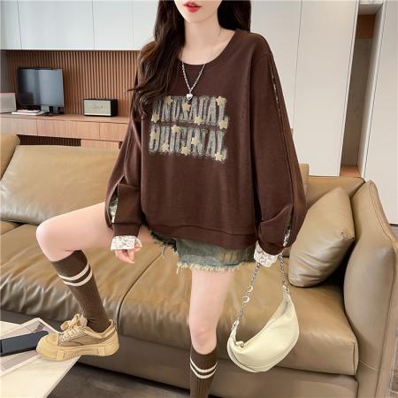 华棉复合大码女装春秋薄长袖卫衣女韩版宽松设计感上衣  服裝批發女裝批發服飾貨源