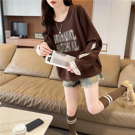 华棉复合大码女装春秋薄长袖卫衣女韩版宽松设计感上衣  服裝批發女裝批發服飾貨源