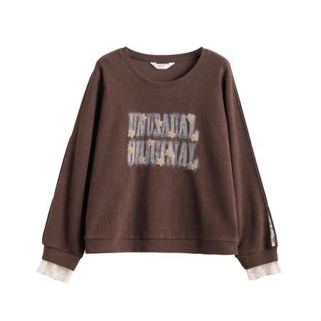 华棉复合大码女装春秋薄长袖卫衣女韩版宽松设计感上衣  服裝批發女裝批發服飾貨源