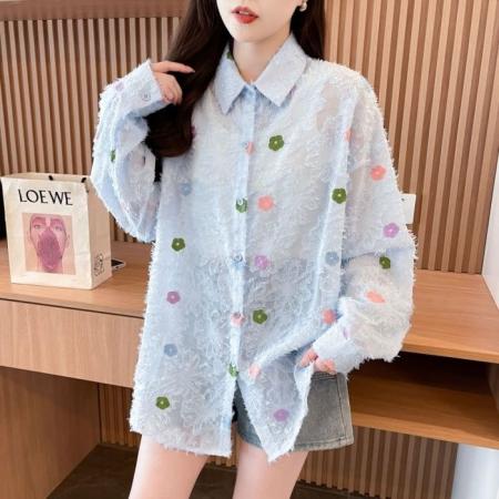 原版面料抖音质量中长款薄款开衫防晒衬衫流苏刺绣提花外套  服裝批發女裝批發服飾貨源