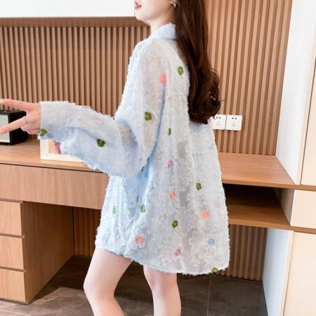 原版面料抖音质量中长款薄款开衫防晒衬衫流苏刺绣提花外套  服裝批發女裝批發服飾貨源