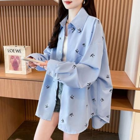 原版做法防晒衬衫女外套夏款新款小衫蓝色上衣气质衬衣  服裝批發女裝批發服飾貨源