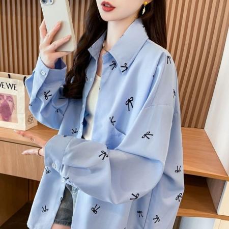 原版做法防晒衬衫女外套夏款新款小衫蓝色上衣气质衬衣  服裝批發女裝批發服飾貨源