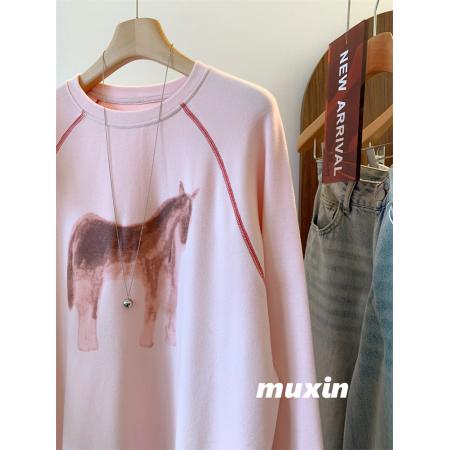 印花+打网+德绒200斤特大码时尚休闲长袖  服裝批發女裝批發服飾貨源