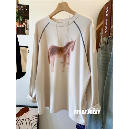 印花+打网+德绒200斤特大码时尚休闲长袖  服裝批發女裝批發服飾貨源