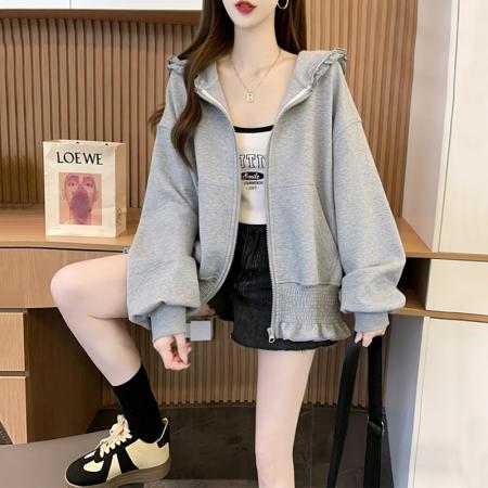 曼巴棉涤纶春季薄款连帽卫衣宽松显瘦休闲外套女  服裝批發女裝批發服飾貨源