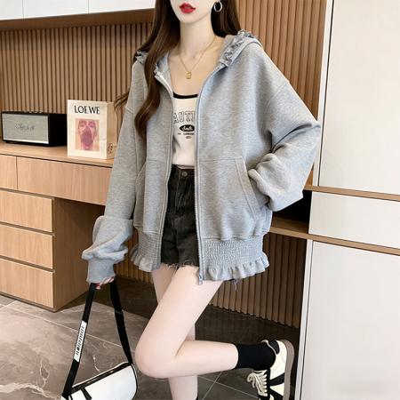 曼巴棉涤纶春季薄款连帽卫衣宽松显瘦休闲外套女  服裝批發女裝批發服飾貨源