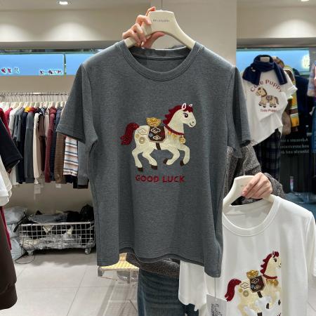 刺绣+德绒200斤特大码早春氛围感短袖T恤  服裝批發女裝批發服飾貨源