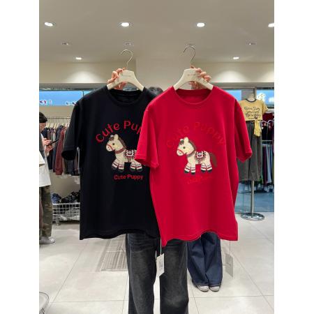 钉珠+刺绣+德绒200斤特大码马年氛围短袖  服裝批發女裝批發服飾貨源