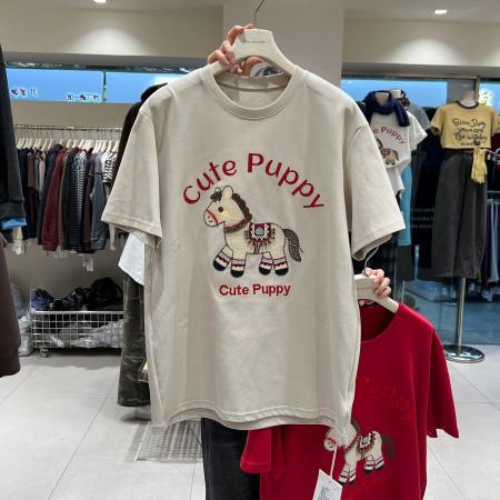 BY11101# 钉珠+刺绣+德绒200斤特大码马年氛围短袖  服裝批發女裝批發服飾貨源