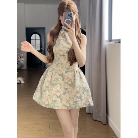 法式千金穿搭碎花无袖连衣裙子女新款早春季绝美漂亮蓬蓬短裙  服裝批發女裝批發服飾貨源