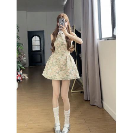 法式千金穿搭碎花无袖连衣裙子女新款早春季绝美漂亮蓬蓬短裙  服裝批發女裝批發服飾貨源