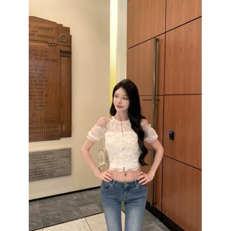 玉珠流仙新款夏装显瘦修身蕾丝上衣性感小衫  服裝批發女裝批發服飾貨源