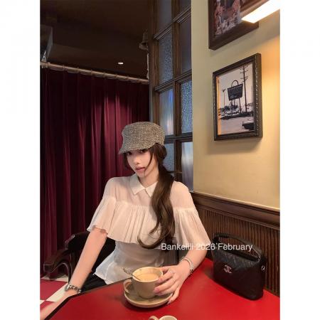 古堡恋人'纯棉手工压褶斗篷式轻薄透气衬衫女  服裝批發女裝批發服飾貨源