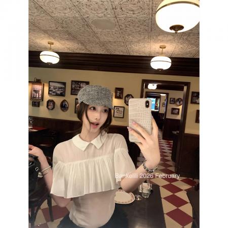 古堡恋人'纯棉手工压褶斗篷式轻薄透气衬衫女  服裝批發女裝批發服飾貨源