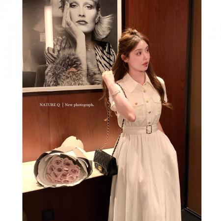 杨小卷亚麻+天丝莱塞尔miu系高知老钱风衬衫裙法式气质连衣裙夏  服裝批發女裝批發服飾貨源