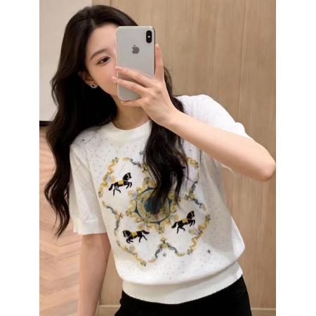 新款慵懒高级感针织毛衣短款圆领设计设计感针织衫短袖  服裝批發女裝批發服飾貨源