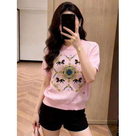 新款慵懒高级感针织毛衣短款圆领设计设计感针织衫短袖  服裝批發女裝批發服飾貨源