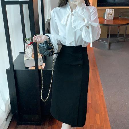 黑色半身裙女春不规则开叉高腰设计感小众通勤气质包臀遮胯西装裙  服裝批發女裝批發服飾貨源