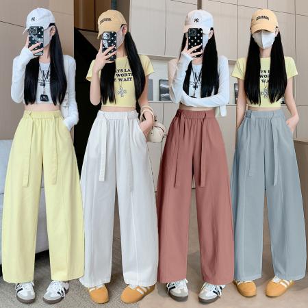 日韩系洗水棉宽松阔腿弯刀裤女春秋新款法式松弛感高腰显瘦休闲裤  服裝批發女裝批發服飾貨源