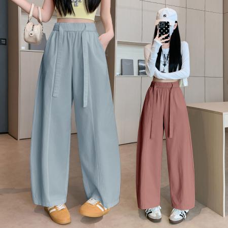 日韩系洗水棉宽松阔腿弯刀裤女春秋新款法式松弛感高腰显瘦休闲裤  服裝批發女裝批發服飾貨源