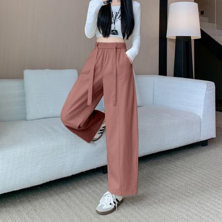 日韩系洗水棉宽松阔腿弯刀裤女春秋新款法式松弛感高腰显瘦休闲裤  服裝批發女裝批發服飾貨源