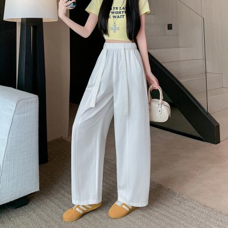 日韩系洗水棉宽松阔腿弯刀裤女春秋新款法式松弛感高腰显瘦休闲裤  服裝批發女裝批發服飾貨源