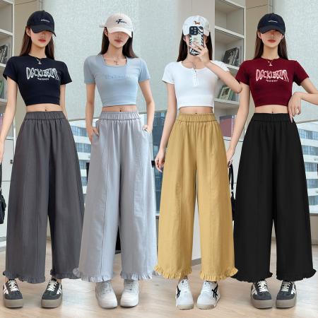 洗水棉花苞裤女夏季新款小个子休闲弯刀裤百搭宽松九分裤  服裝批發女裝批發服飾貨源