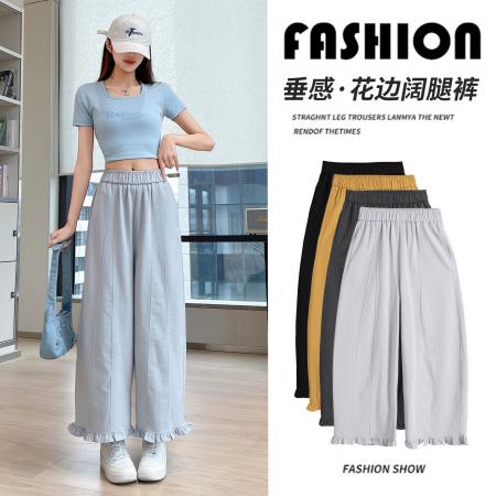 洗水棉花苞裤女夏季新款小个子休闲弯刀裤百搭宽松九分裤  服裝批發女裝批發服飾貨源