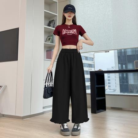 洗水棉花苞裤女夏季新款小个子休闲弯刀裤百搭宽松九分裤  服裝批發女裝批發服飾貨源