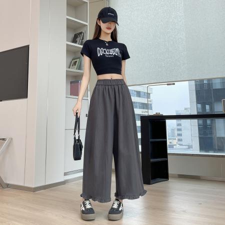 洗水棉花苞裤女夏季新款小个子休闲弯刀裤百搭宽松九分裤  服裝批發女裝批發服飾貨源