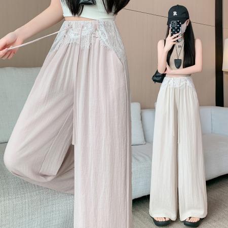 冰丝裤女夏季薄款设计感蕾丝花边阔腿裤垂坠感气质防晒凉凉裤  服裝批發女裝批發服飾貨源