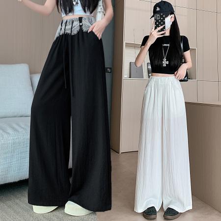 冰丝裤女夏季薄款设计感蕾丝花边阔腿裤垂坠感气质防晒凉凉裤  服裝批發女裝批發服飾貨源