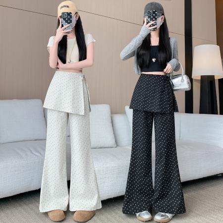 韩系新款碎花屁帘女春秋假两件裙裤直筒裤阔腿裤两穿休闲长裤  服裝批發女裝批發服飾貨源