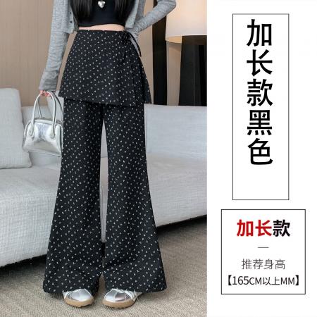 韩系新款碎花屁帘女春秋假两件裙裤直筒裤阔腿裤两穿休闲长裤  服裝批發女裝批發服飾貨源