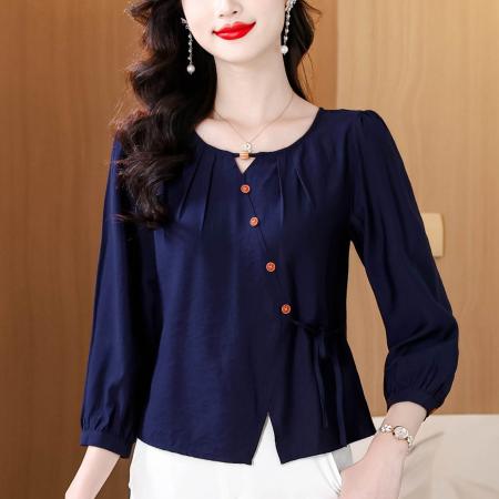 春上新百搭法式长袖衬衫女设计感绑带遮肉显瘦洋气上衣  服裝批發女裝批發服飾貨源