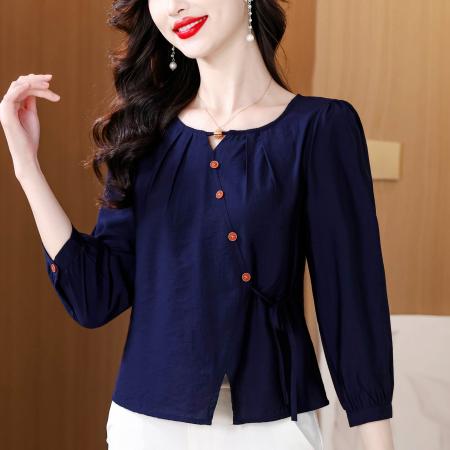 春上新百搭法式长袖衬衫女设计感绑带遮肉显瘦洋气上衣  服裝批發女裝批發服飾貨源
