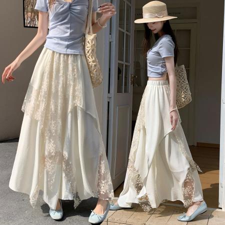 白色半身裙重工不规则蕾丝花边蛋糕裙春季女大码设计感a字超长裙  服裝批發女裝批發服飾貨源