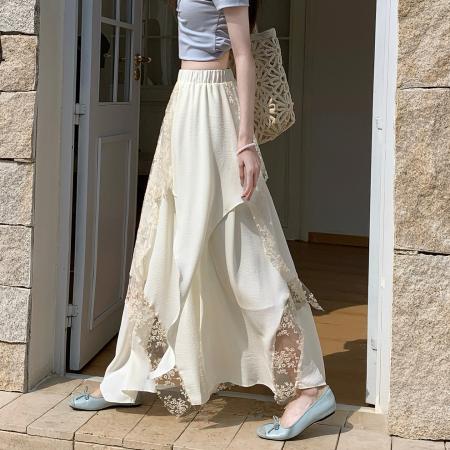 白色半身裙重工不规则蕾丝花边蛋糕裙春季女大码设计感a字超长裙  服裝批發女裝批發服飾貨源