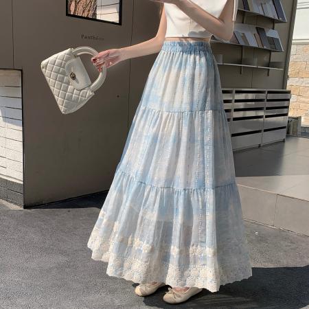 新中式国风刺绣棉麻半身裙女春季新款高腰显瘦蛋糕裙长裙半裙  服裝批發女裝批發服飾貨源