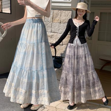 新中式国风刺绣棉麻半身裙女春季新款高腰显瘦蛋糕裙长裙半裙  服裝批發女裝批發服飾貨源