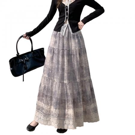 新中式国风刺绣棉麻半身裙女春季新款高腰显瘦蛋糕裙长裙半裙  服裝批發女裝批發服飾貨源