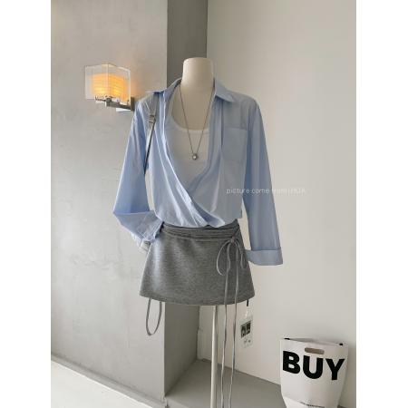 春夏季挂脖吊带长袖假两件pol...