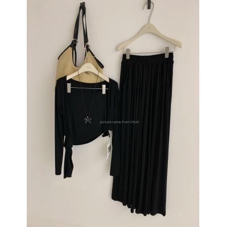 春季新款韩系设计感高级感针织开衫抹胸高腰阔腿裤时尚套装女  服裝批發女裝批發服飾貨源