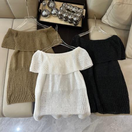 马海羊毛镂空一字肩领针织罩衫宽松露肩蓬松上衣  服裝批發女裝批發服飾貨源